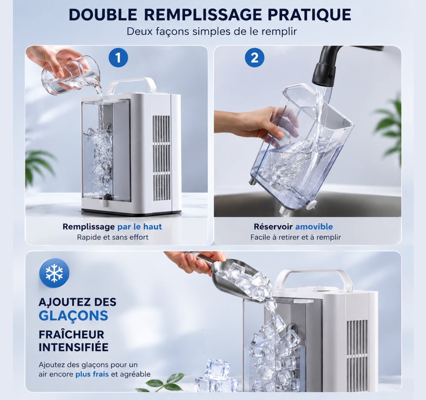Mini Climatiseur Portable 3-en-1 avec Réservoir 1700 ml